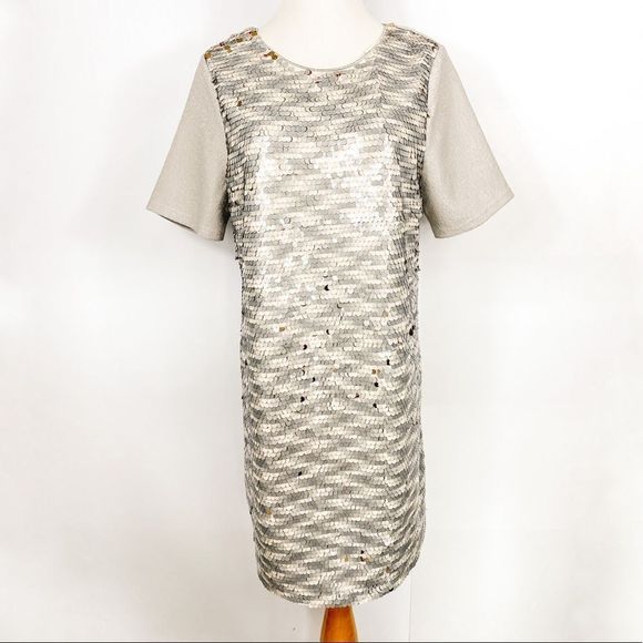 NEW GIANNI BINI Razzle Dazzle Metallic Sequins Cocktail Party Mini Shift Dress - Picture 7 of 8